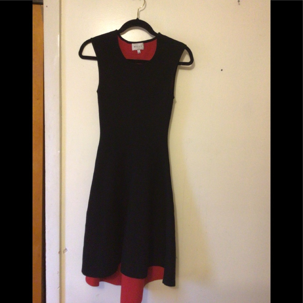 - Milly  New York black and red  hi low  fit and flare dress SZ SP